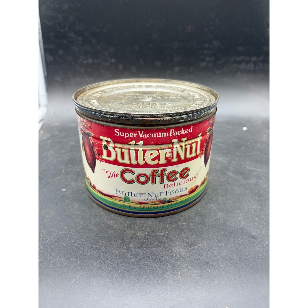 Vintage Butter-Nut Coffee Tin 1lb Can Omaha Nebraska Advertising Litho